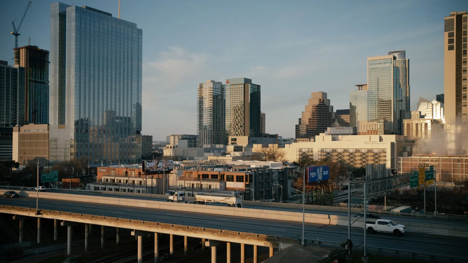 Aerial view of downtown Austin buildings and roads
