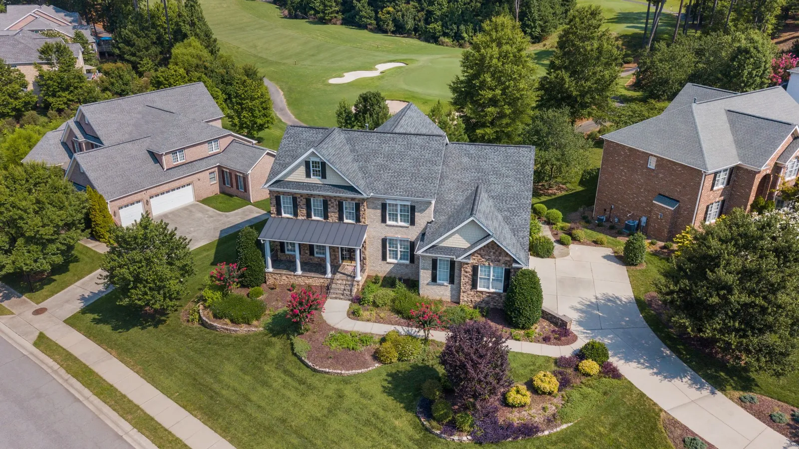 Aerial view of a home and green space in Raleigh, North Carolina